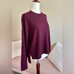Tory Burch Sweater Merino Wool Womens XS Maroon W/ Red Stripe Droptail Pullover